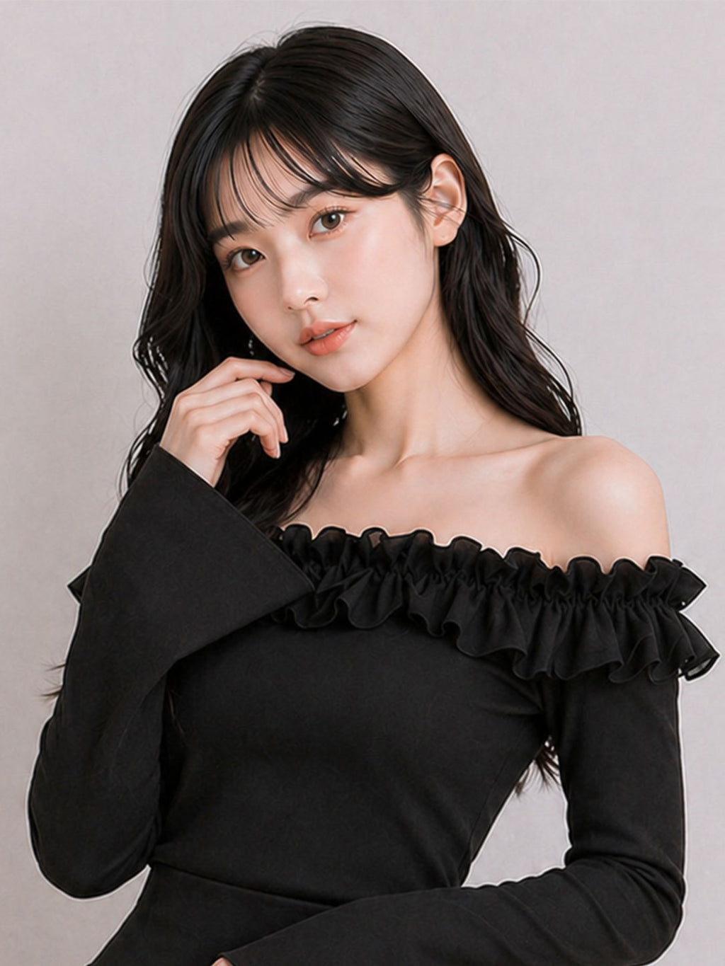 リボンオフショルトップス