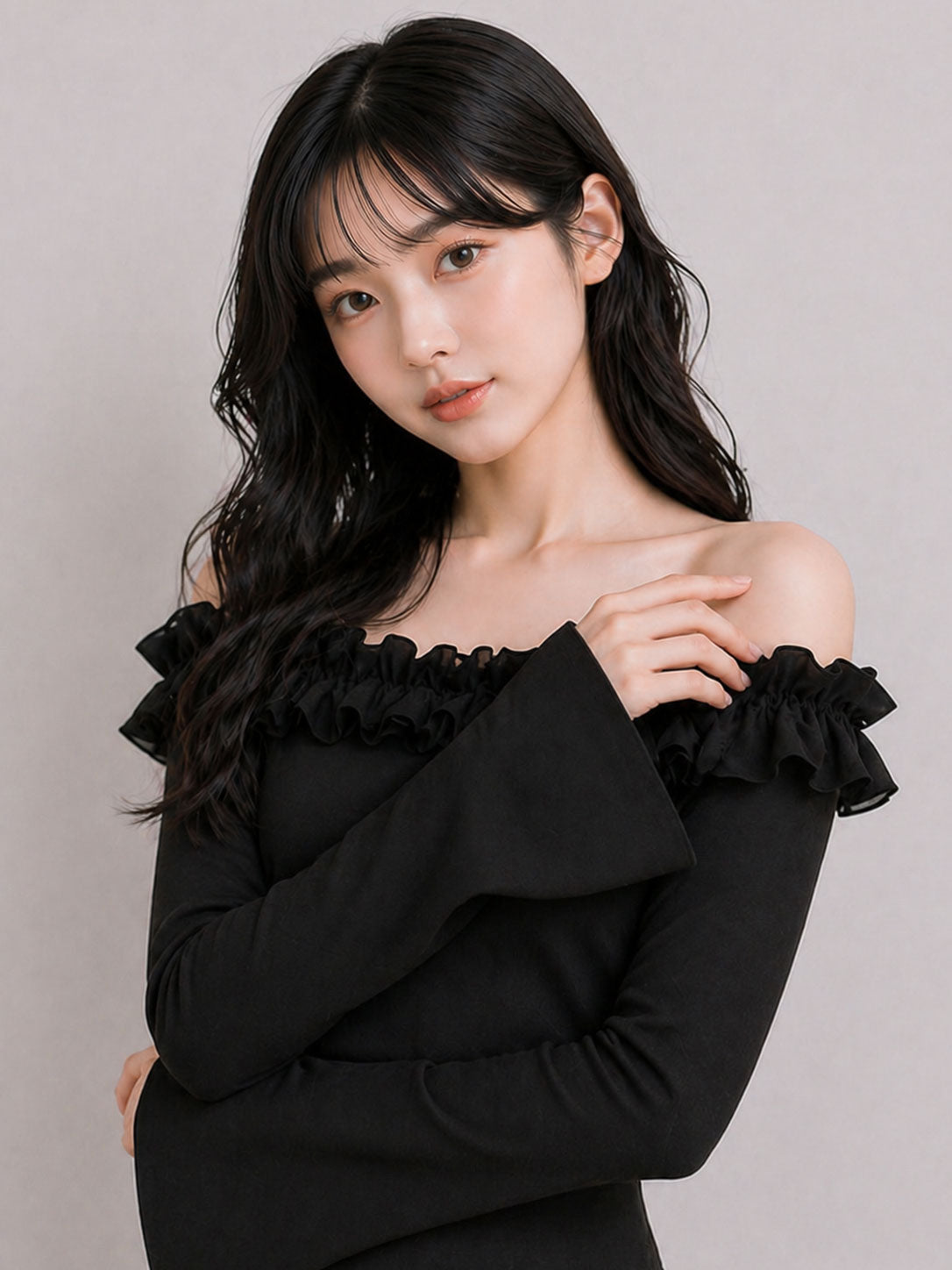 リボンオフショルトップス