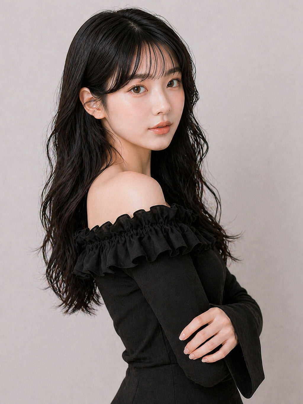 リボンオフショルトップス